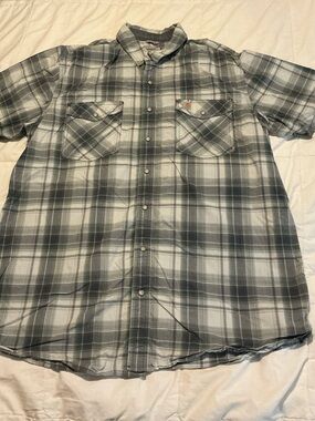 Carhartt Men's Plaid Short-Sleeve Button-Down Shirt Pearl snap XL Tall